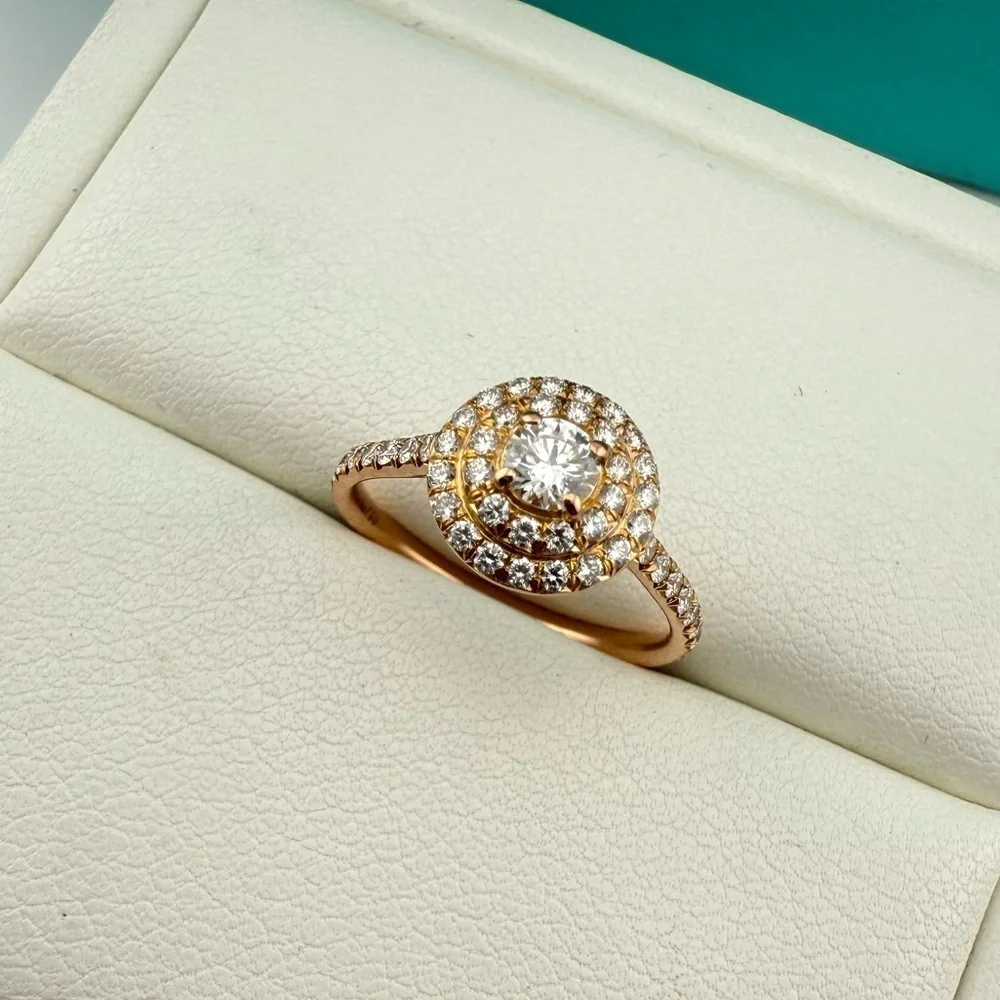 Tiffany & Co. Soleste Double Halo Diamond Ring 18k Rose Gold